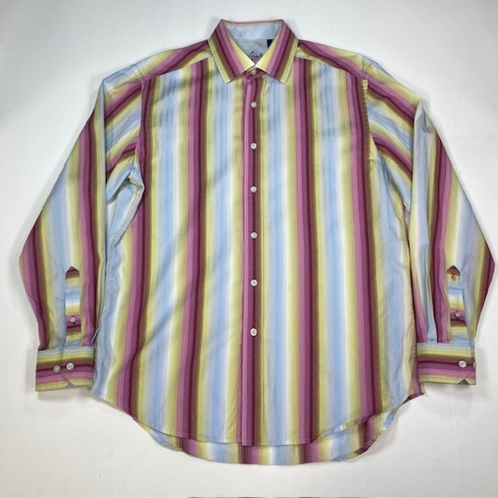 Robert Graham Mens Multi Color Vertical Stripe Long Sleeve Button Down Shirt M